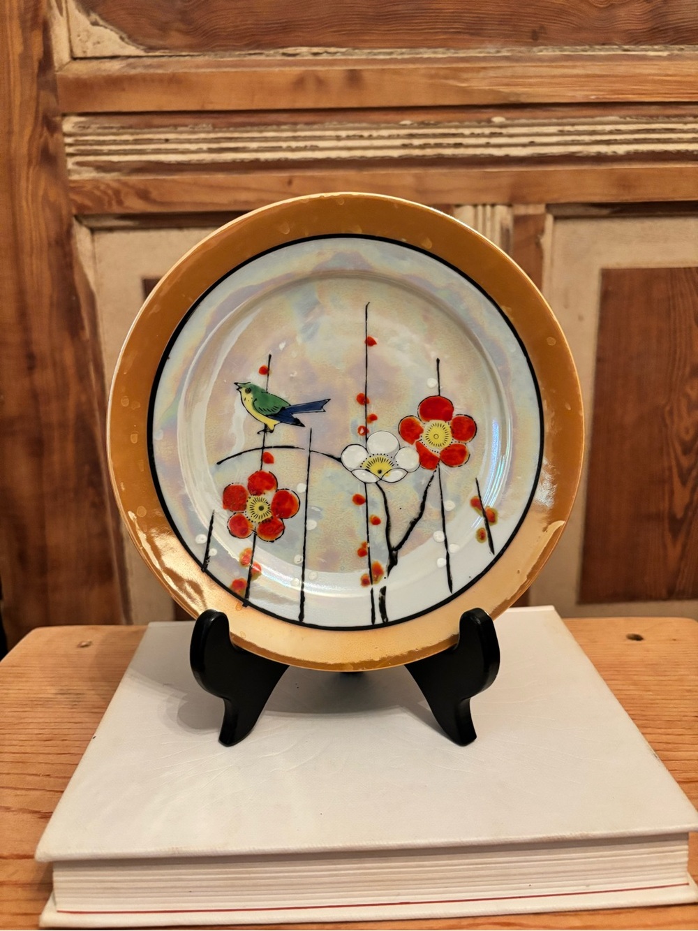 Hand-Painted Floral Bird Decorative Plate-Lusterware-Japan